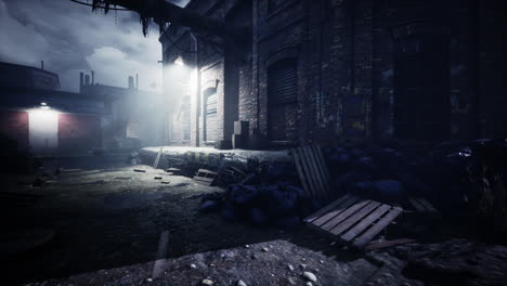 abandoned industrial alley at night