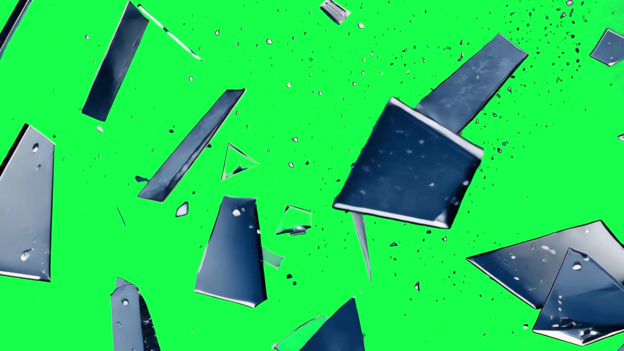 Shattered Glass Fragments Falling in Slow Motion on Green Screen