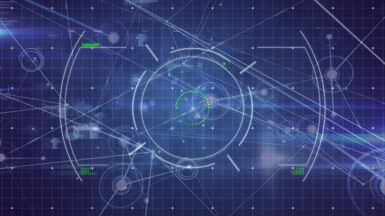 파란색 배경에 연결 네트워크와 디지털 인터페이스의 애니메이션