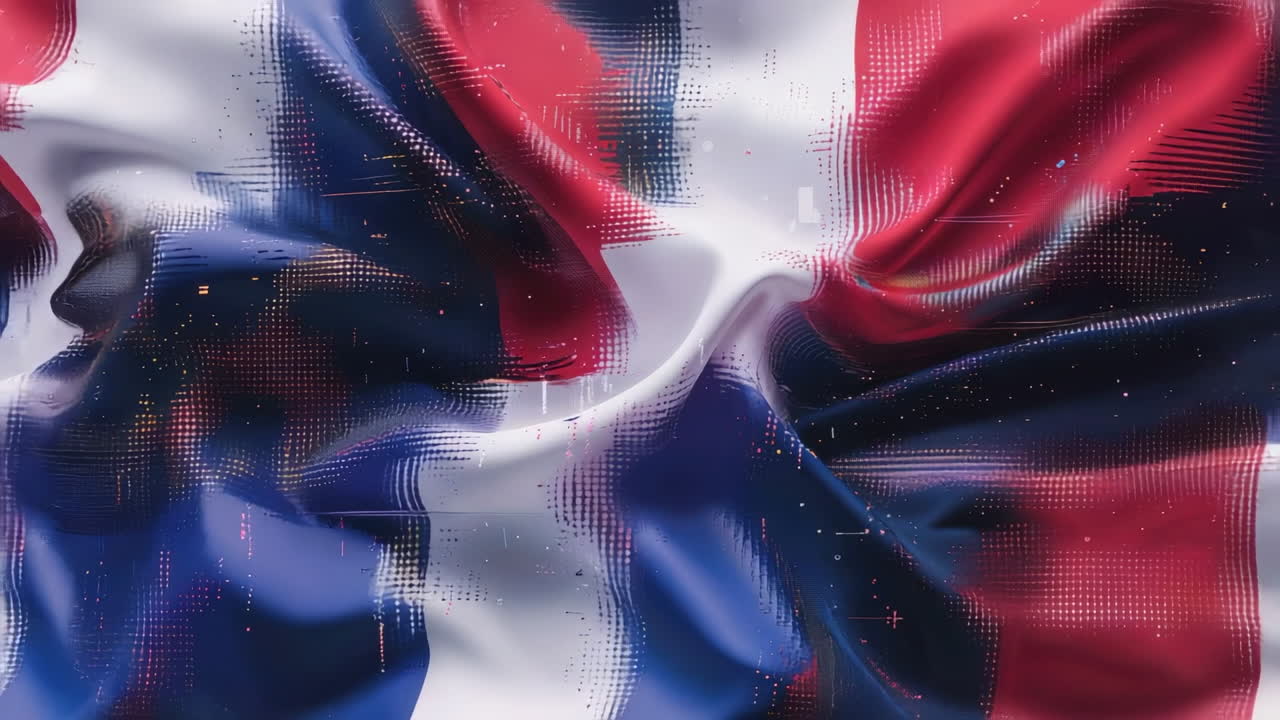 Waving French Tricolour Flag with Digital Glitch Effect