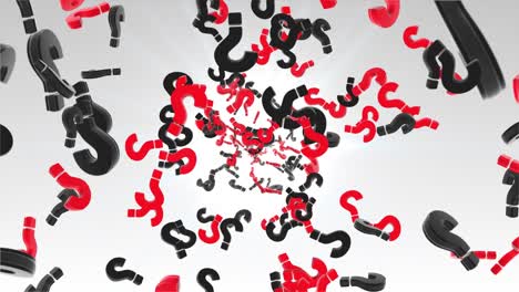 abstract question marks falling down and rotation in the air loop background.