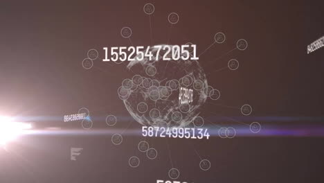 animación del procesamiento de datos y el globo con conexiones a través de senderos de luz sobre fondo negro