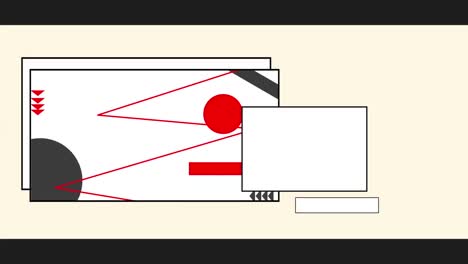 animation of red and grey shapes in oblong frame, with copy space rectangles, on beige background