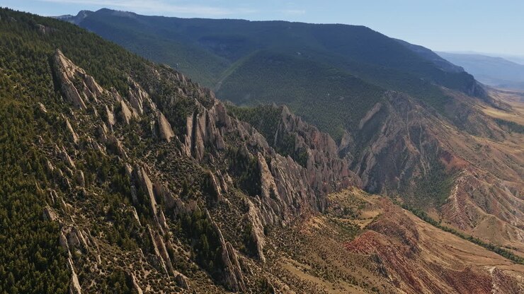 Aerial footage showcasing the raw and untamed beauty of rock formations in the American West.