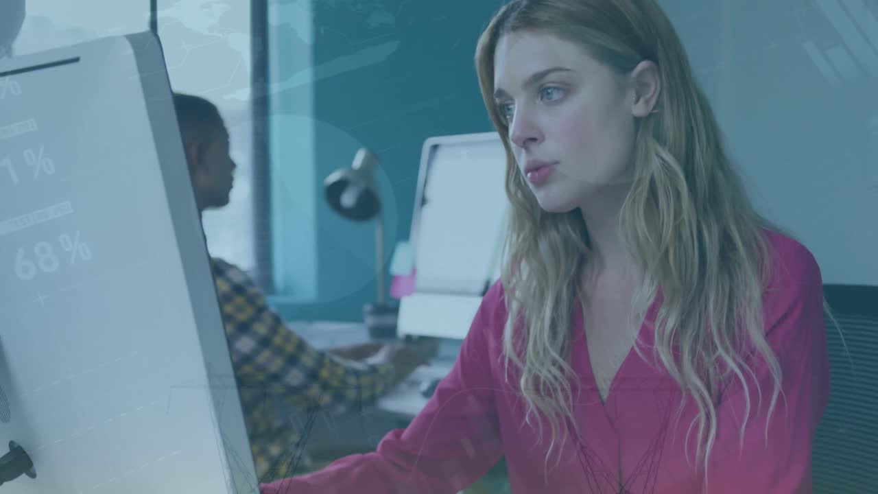 animación de estadísticas y procesamiento de datos financieros sobre mujeres de negocios utilizando computadora