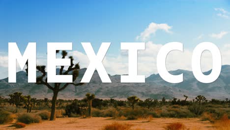 typical mexican desert scene overlaid with animated graphic spelling out mexico