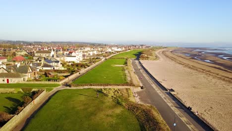 Waterfront-of-Troon-city-on-sunny-day,-Scotland