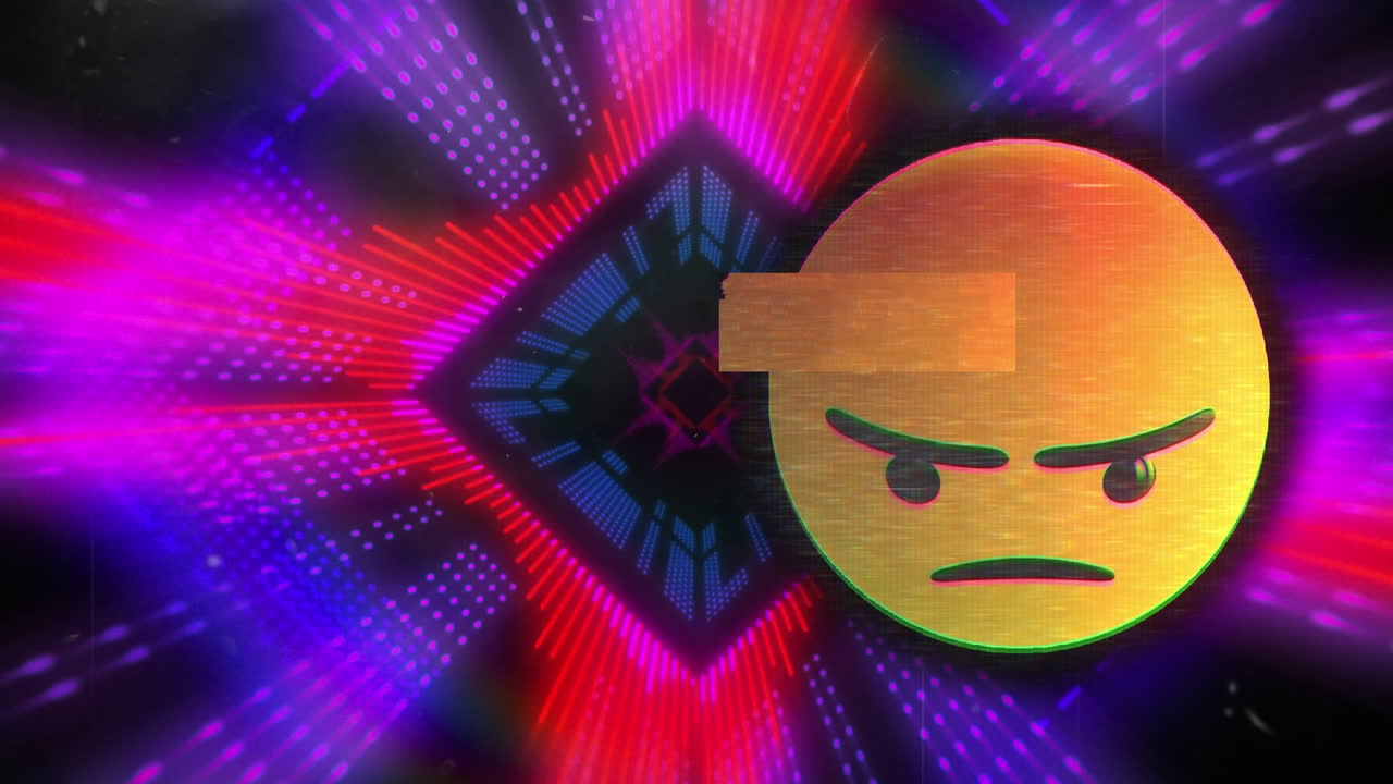 디지털 터널 위의 이모지 아이콘의 애니메이션