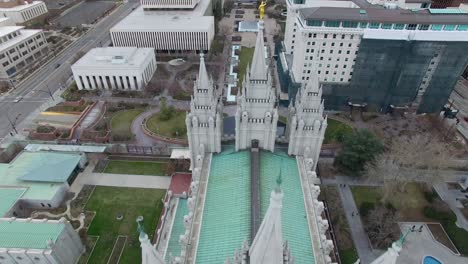 aerial view of the mormon temple square in salt lake city, utah