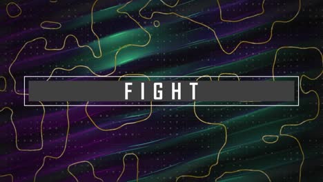 Animation-of-fight-text-in-rectangles-over-abstract-pattern-against-waves-in-background