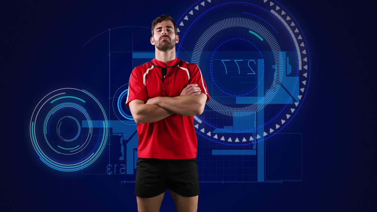 animación de escaneado de visores y procesamiento de datos con jugador de rugby