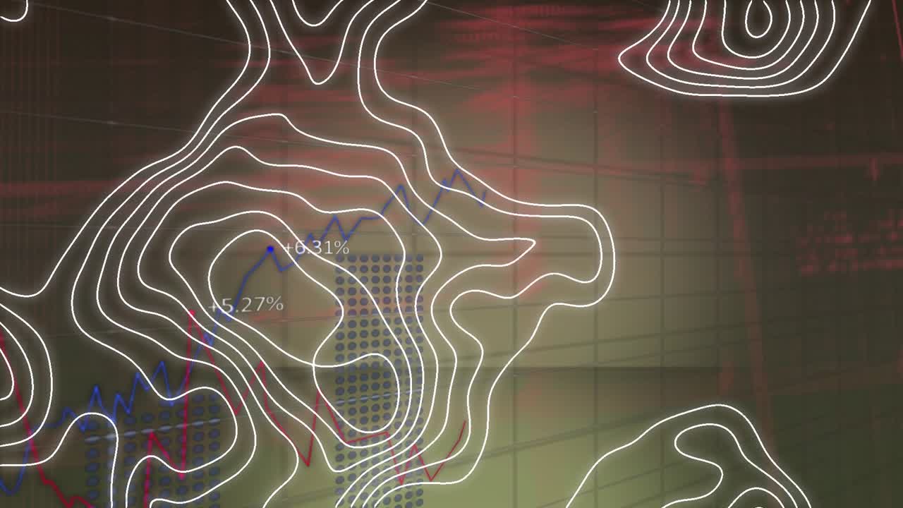 Animation of isohypses moving over data processing and graphs