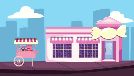 pink candy shop and cart