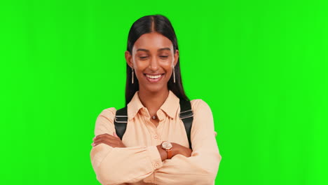 Happy-girl,-green-screen-or-face-of-student