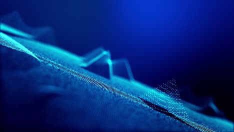 las partículas de brillo forman la superficie como un paisaje futurista en el espacio digital o un holograma como un elemento de gráficos de información en una pantalla de ciencia ficción.