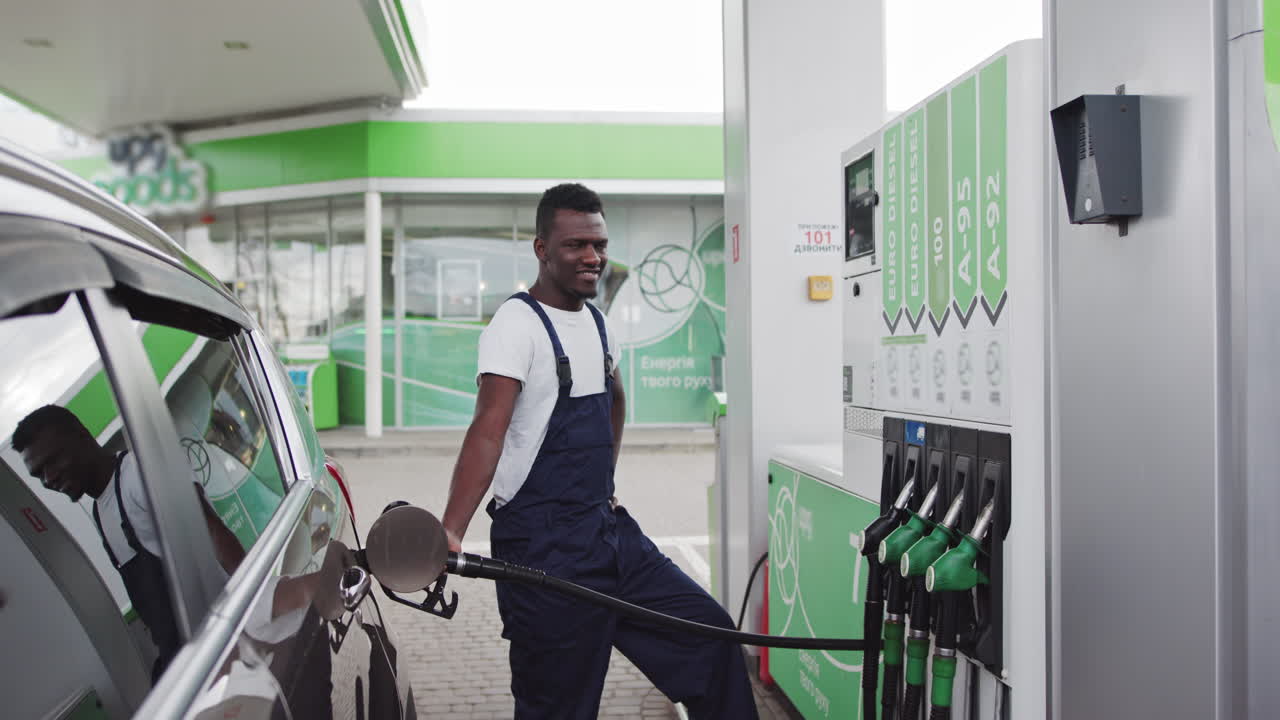 Man refueling a car at a gas station