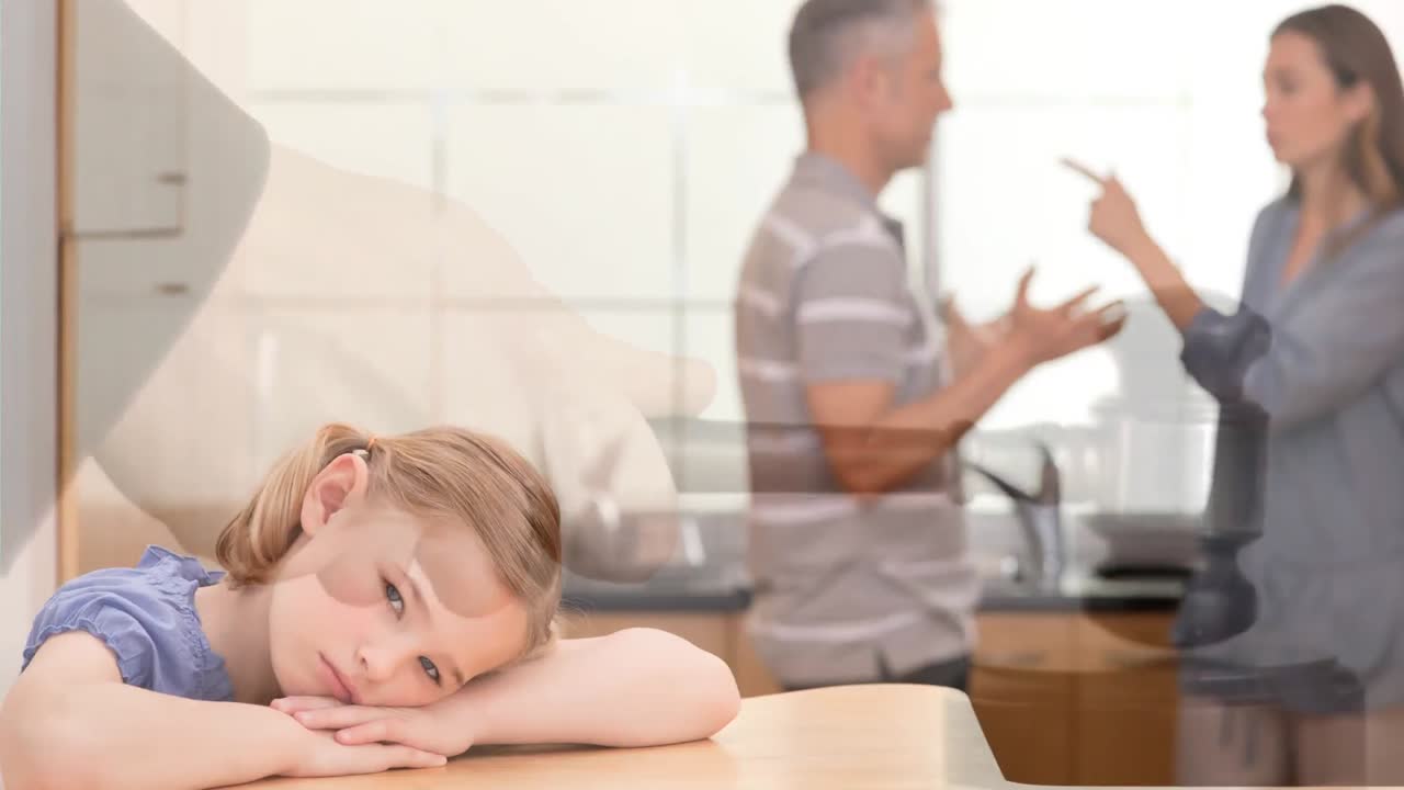 부모가 싸우는 동안 아이가 고통받는 개념적 디지털 애니메이션 4k