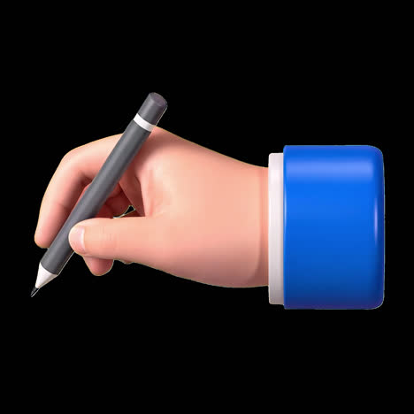 3D hand holding pen animation isolated asset, transparent 4K video, alpha channel, ProRes 4444