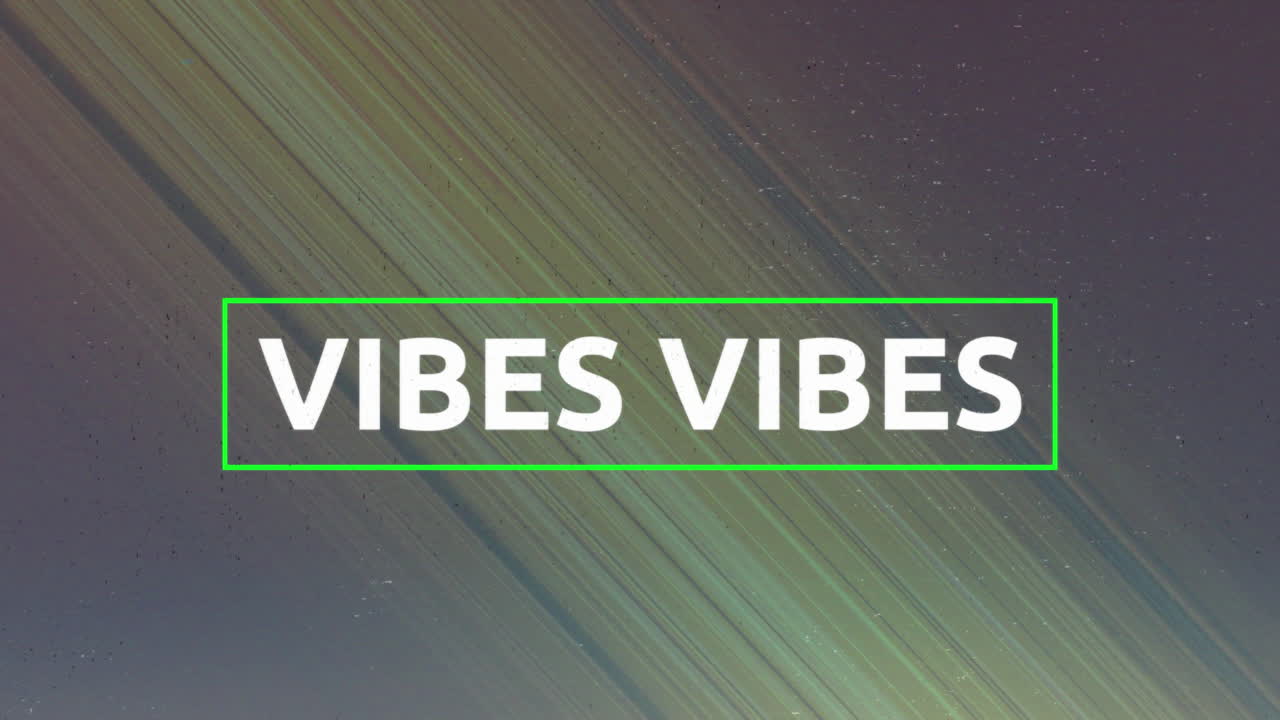 animación de vibraciones texto banner y formas abstractas contra neón modelo de ciudad 3d en fondo negro