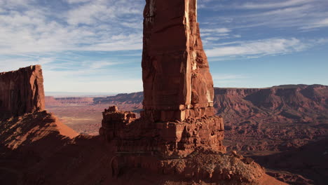 aerial view of castleton tower in castle valley, moab utah usa, close up drone shot of natural landmark