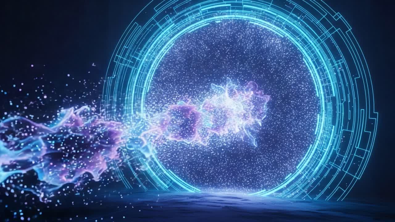 A mesmerizing digital portal visualization showcasing swirling particles and vibrant colors, hinting at the mysterious passage through realms of space and time