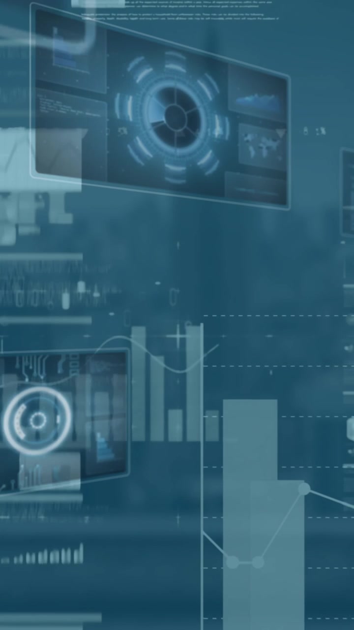 Il video mostra oscilloscopi blu ed elaborazione dati su schermi, a simboleggiare connessioni digitali globali.