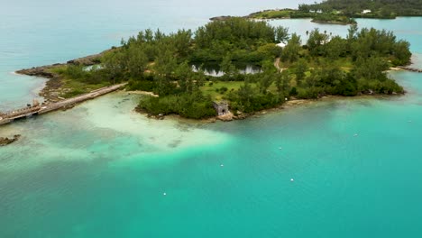 aerial view of tropical island and turquoise water