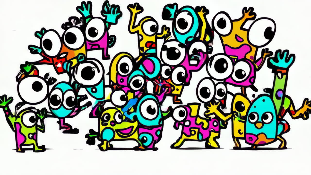 A Group of Colorful Cartoon Monsters with Big Eyes