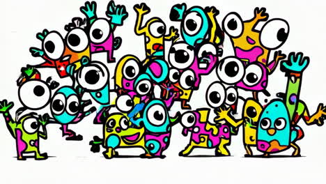 a group of colorful cartoon monsters with big eyes