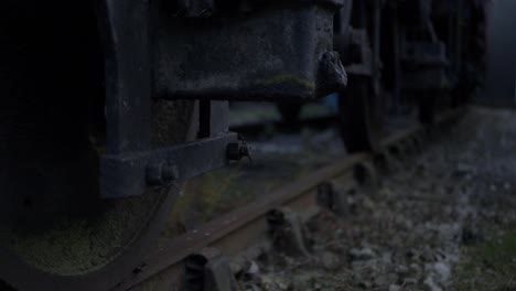 train wheel on the track close up low zoom shot