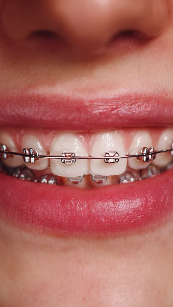 Close-Up Evaluation of Dental Braces Progress in Orthodontic Treatment, Capturing the Transformation of Teeth Alignment and Smile Aesthetics Over Time