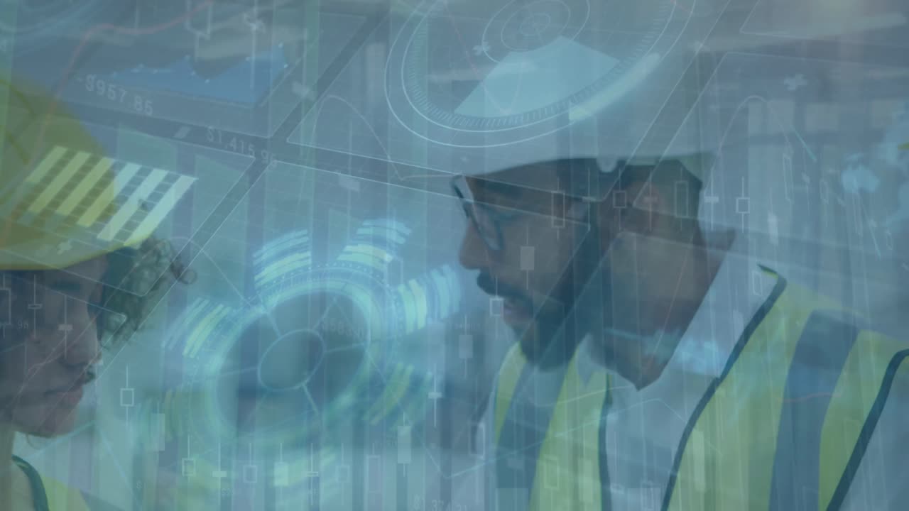 animación de escaneo de alcance con procesamiento de datos sobre diversos trabajadores