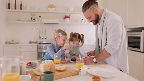 Breakfast,-children-and-father-eating-food