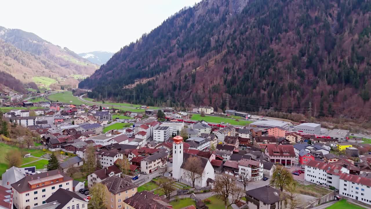 Schiers, switzerland, showcasing the beautiful mountainous landscape and small town, aerial view