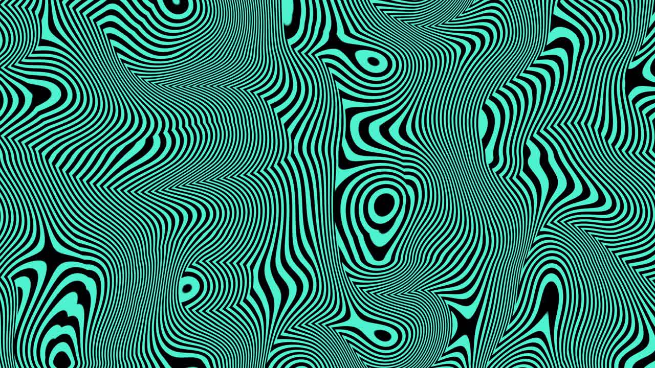 Swirling trippy lines animation visual effects with hypnotic psychedelic vibrant motion graphics flowing radiant shapes and shifting patterns creating an immersive illusion scene colour cyan teal
