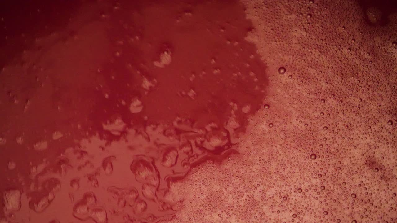 primer plano mirando una tina de vino tinto en una fábrica de vino en preparación para el embotellado