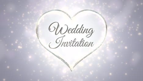 closeup text hochzeitseinladung und weiße herzen der liebe mit fliege glitzert