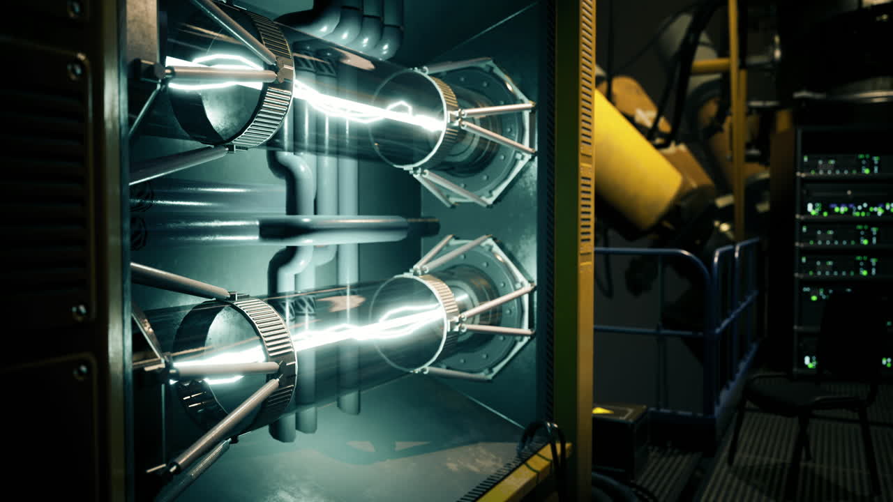 Advanced energy source inside a futuristic laboratory with vibrant plasma flow