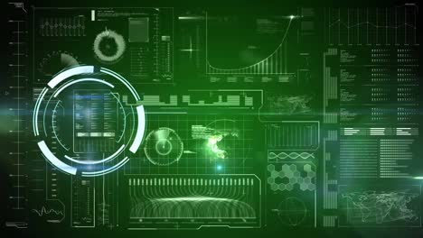 Animation-Des-Scope-Scannens-Und-Der-Datenverarbeitung-Auf-Grünem-Hintergrund