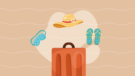 brown suitcase travel with accessories animation