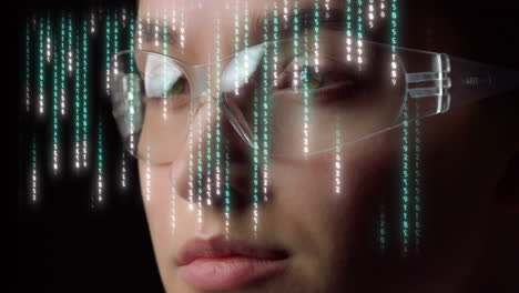 Digitale-Matrixbrille,-Hologramm-Anzeige,-Spaltennummern,-Futuristisches-Gerät,-Nahaufnahme