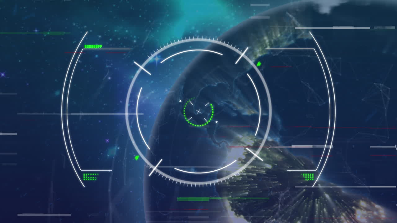 animación del procesamiento de datos y globo sobre fondo azul
