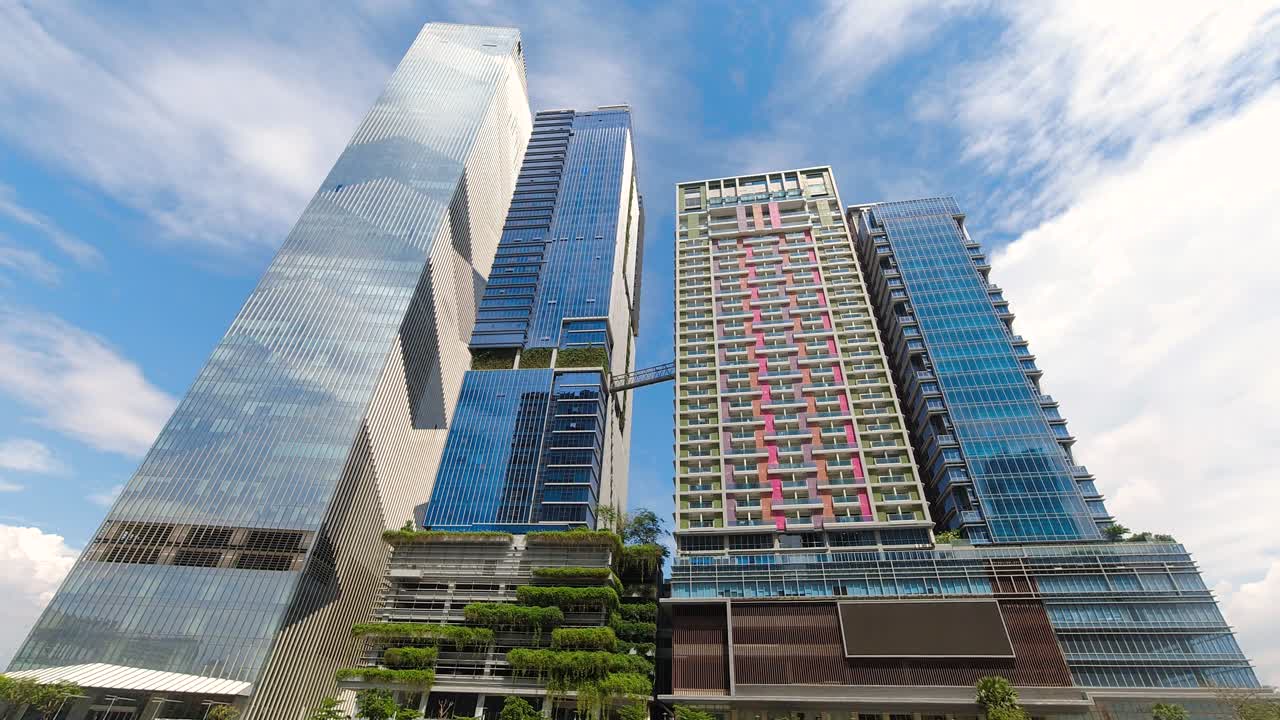 Timelapse, urban condominium residential property, floating cloud motion
