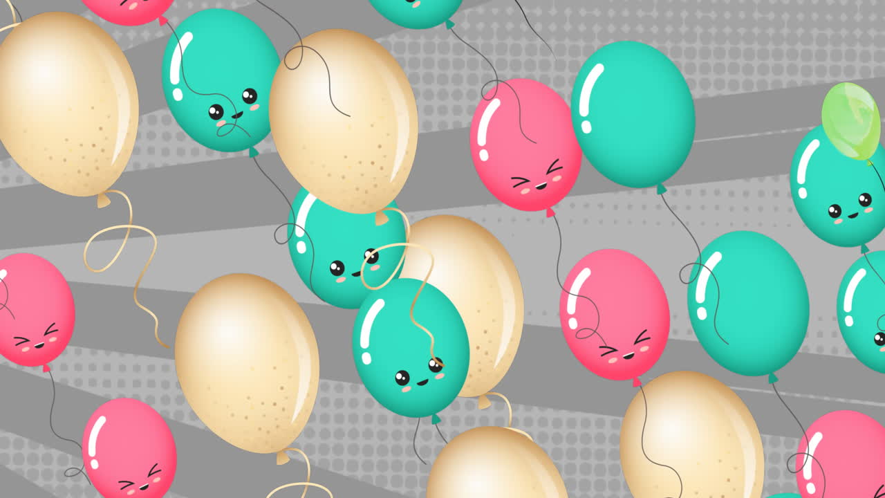 회색 배경 위를 날아다니는 다채로운 풍선의 애니메이션