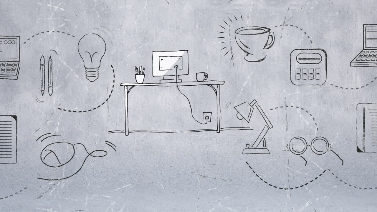 모니터 를 가진 책상 의 스케치