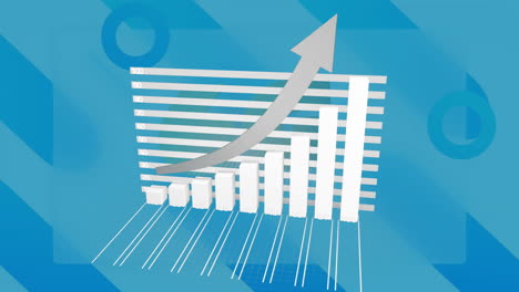 animation of digital data processing and statistics over blue background