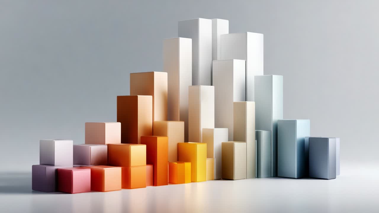 A Captivating Arrangement of Colorful Geometric Rectangular Blocks Displaying a Dynamic Gradient Effect, Showcasing Various Heights and Vibrant Shades for Visual Interest and Aesthetic Appeal