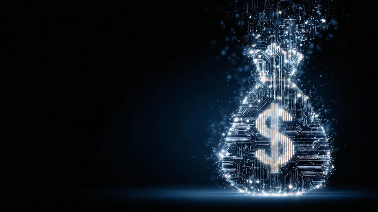 Digital Currency Revolution: Unleashing the Power of Technology with a Glowing Money Bag Representing Financial Innovation and the Future of Transactions