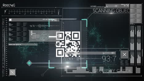 animación de escaneo de objetos y comprobación de seguridad a través de interfaz digital con código qr