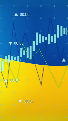 animación de gráficos financieros sobre la bandera de ucrania
